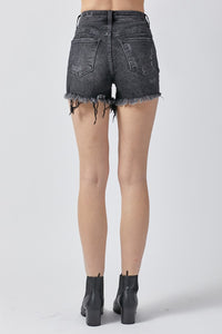 Risen Raw Hem Black Denim Shorts