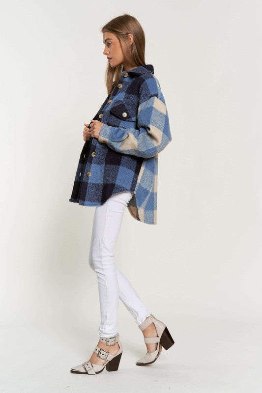 D & D Mixed Blue Plaid Shacket