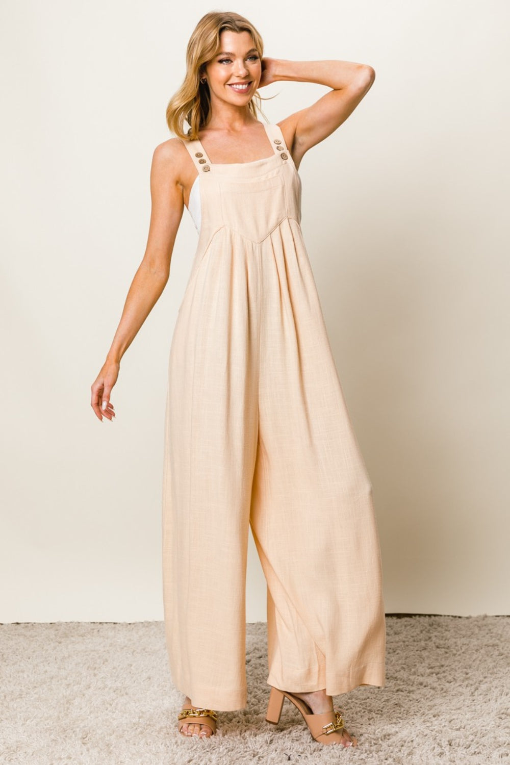 BiBi Oatmeal Wide Leg Jumpsuit