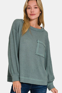 Zenana Stay Cozy Top in Ash Jade