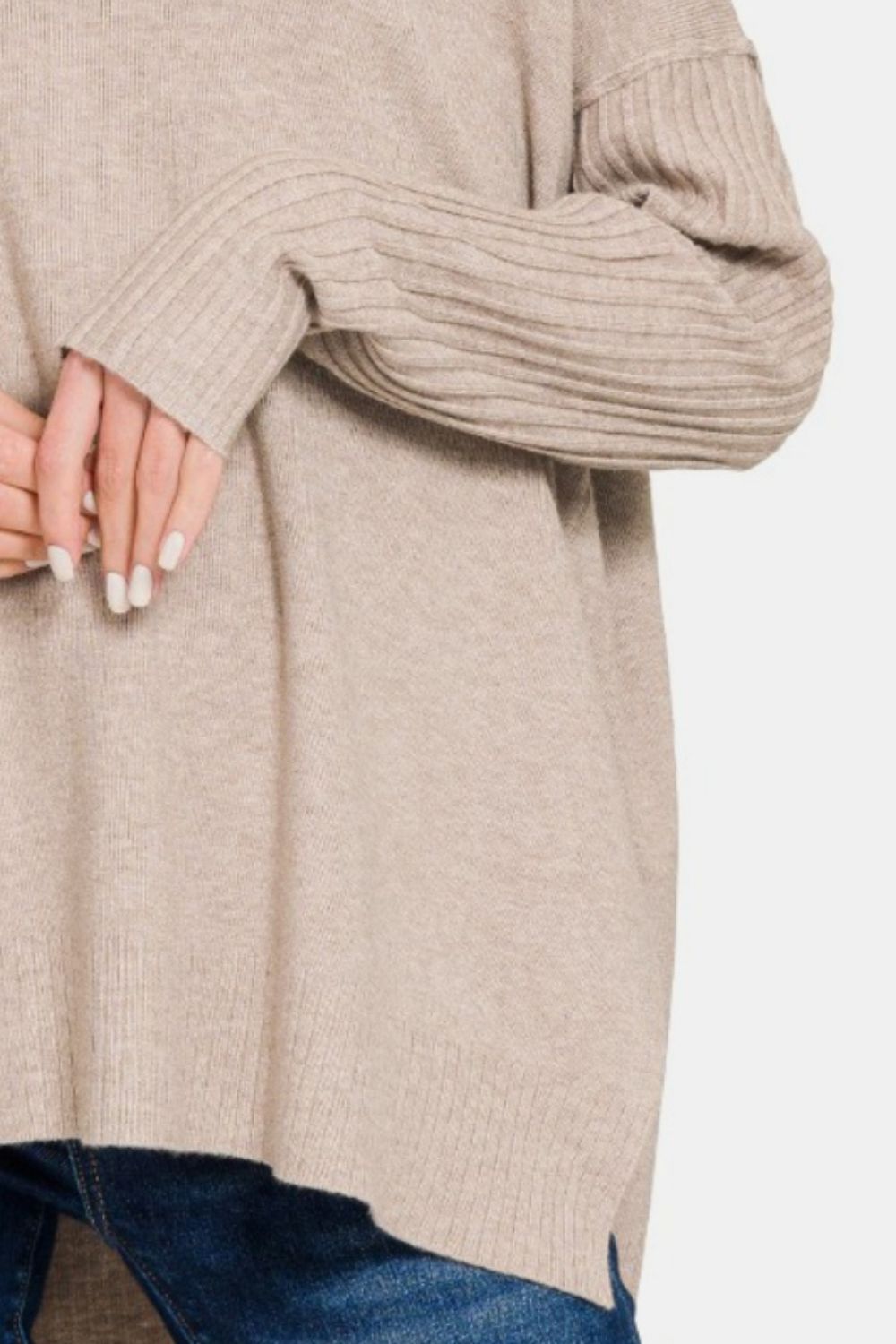 Zenana High-Low Sweater in Mocha