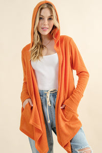 And The Why Thermal Hooded Cardigan in Dusty Coral