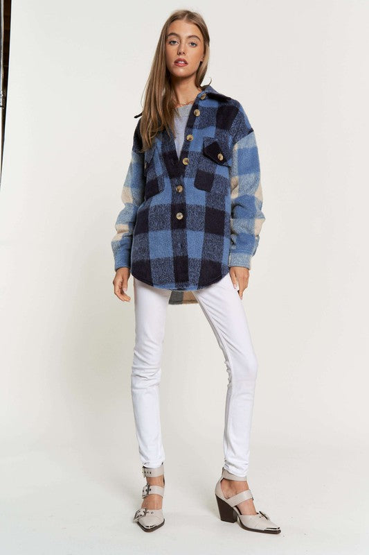 D & D Mixed Blue Plaid Shacket