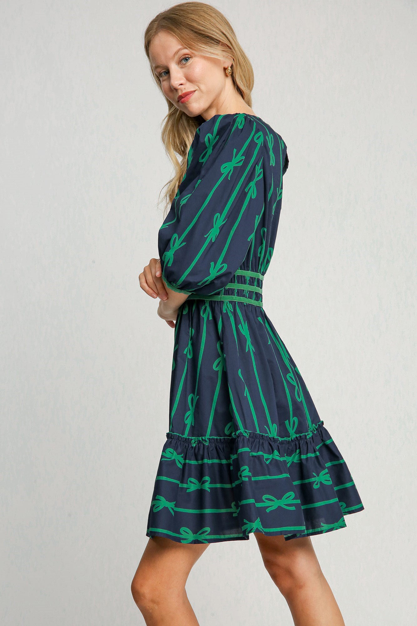 Umgee Navy & Green Ribbon Dress