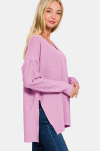 Zenana High-Low Sweater in Mauve