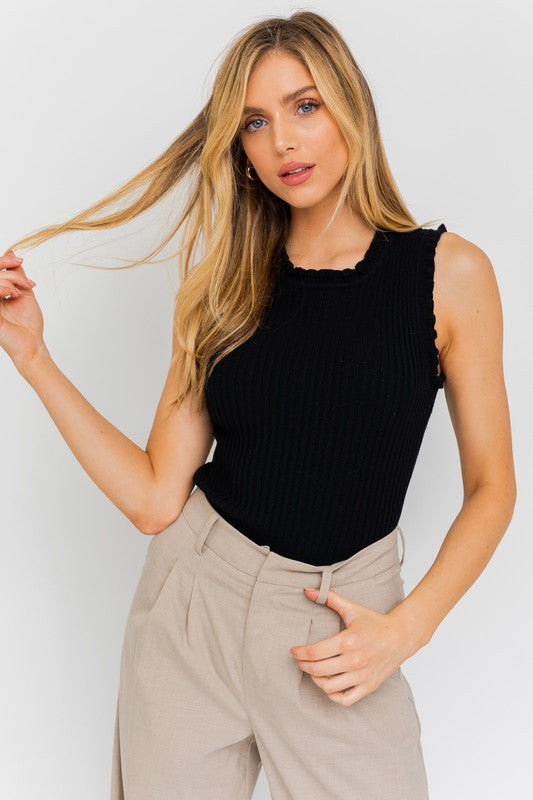 Ruffle Detail Sleeveless Sweater