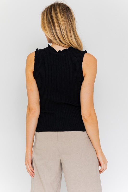 Ruffle Detail Sleeveless Sweater