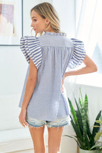 First Love Blue Striped Flutter Top