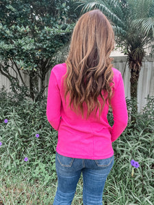 Melange Waffle V-Neck Long Sleeve Top