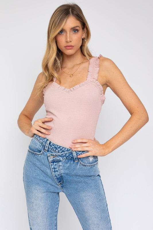 Sweetheart Neckline Ribbed Bodysuit