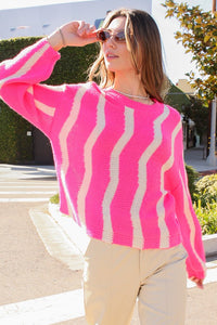 Lumiere Hot Pink Vertical Striped Sweater