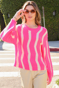 Lumiere Hot Pink Vertical Striped Sweater