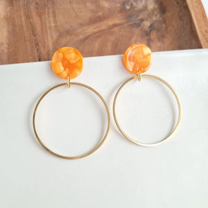 Tangerine Orange Circle Earrings