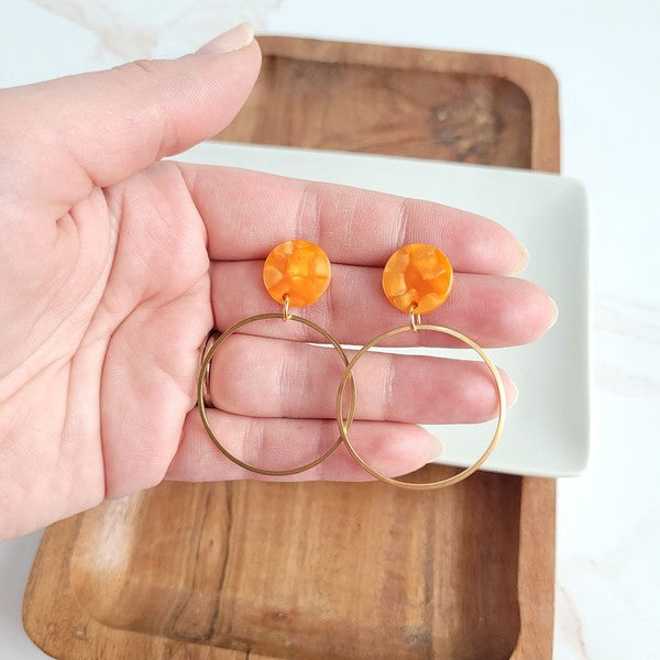 Tangerine Orange Circle Earrings