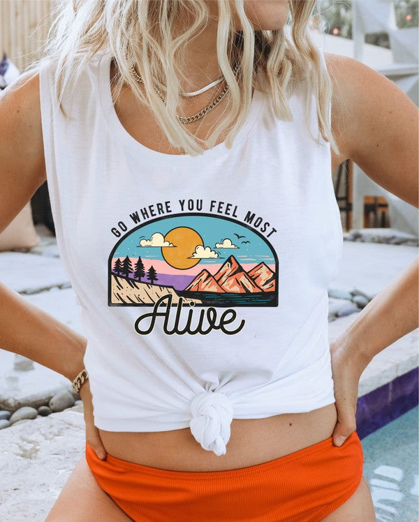 Go Where Most Alive Graphic Print Muscle Tank