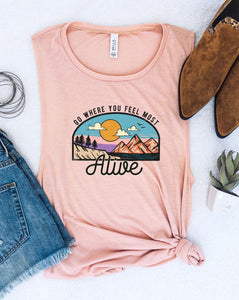 Go Where Most Alive Graphic Print Muscle Tank
