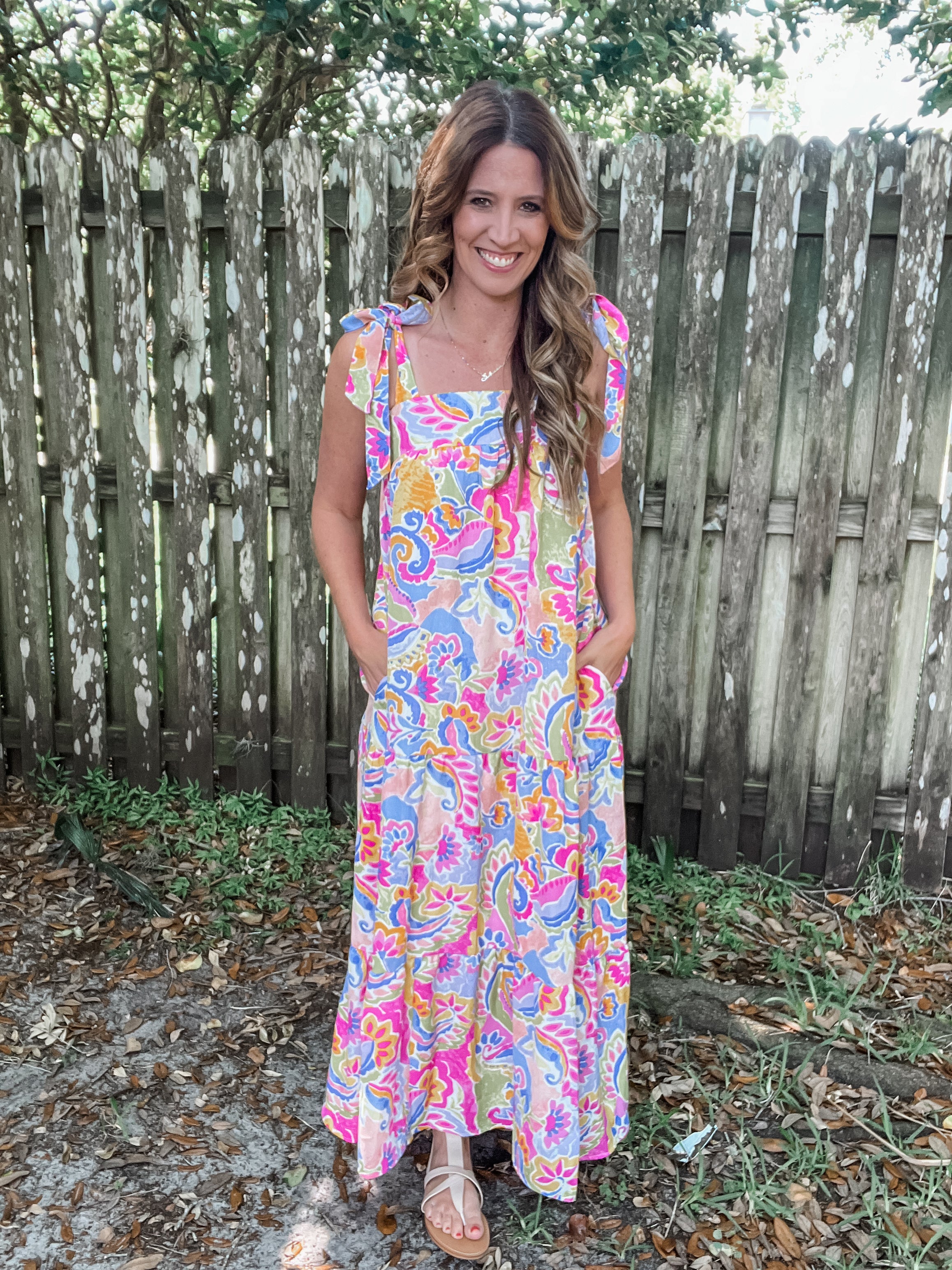 And The Why Tie Shoulder Maxi Dress