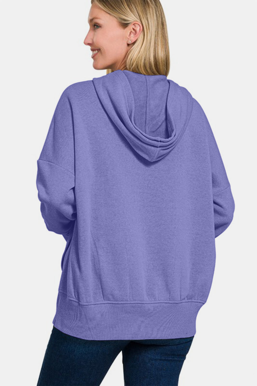 Zenana Half Snap Hoodie in Blue Purple