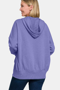 Zenana Half Snap Hoodie in Blue Purple