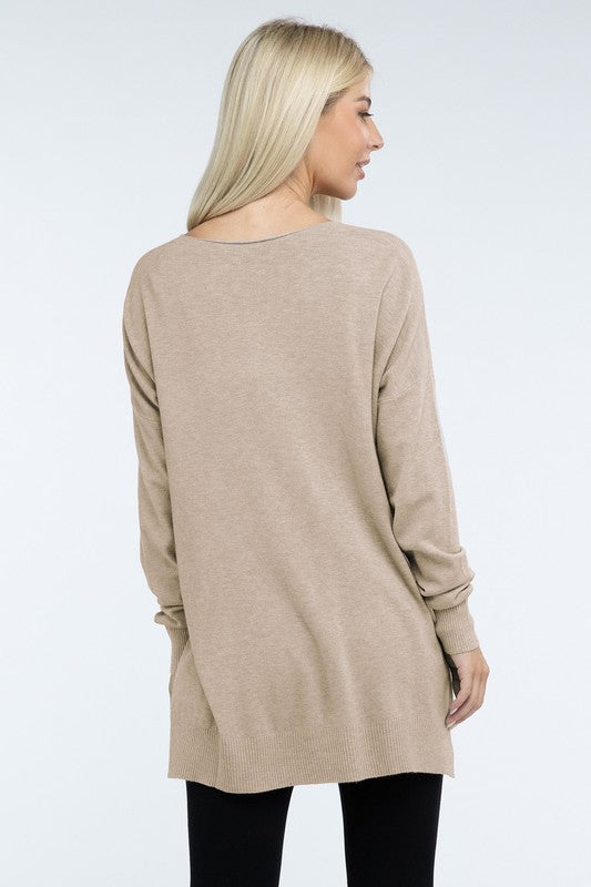 Zenana Hi-Low Hem Front Seam Sweater