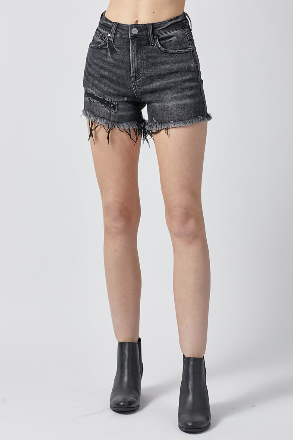 Risen Raw Hem Black Denim Shorts