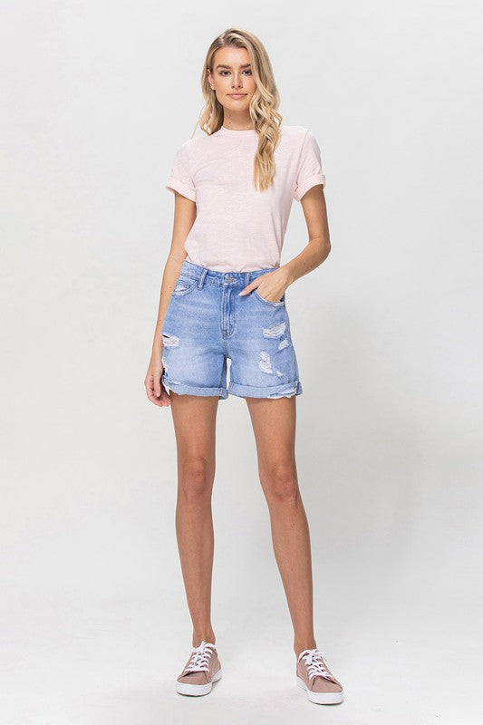 Distressed Boyfriend Shorts W/Cuffs