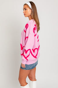 Pink & Red Heart Print Sweater