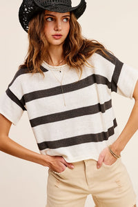 Lightweight Stripe Sweater Short Sleeve Top