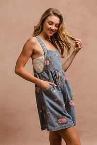 BiBi Floral Denim Overalls