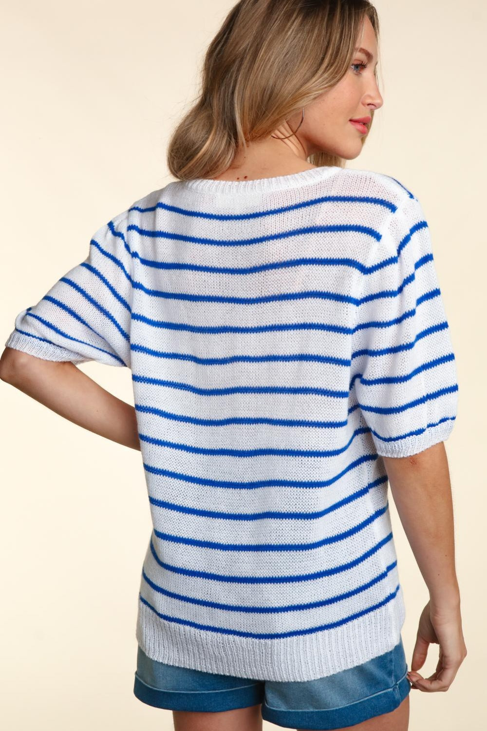 Haptics America Embroidered Striped Top