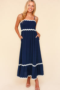 Ric Rac Square Neck Fit and Flare Maxi Dress