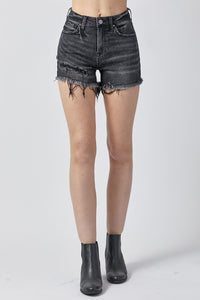 Risen Raw Hem Black Denim Shorts