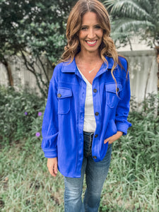 Bright Blue Oversized Fleece Shacket