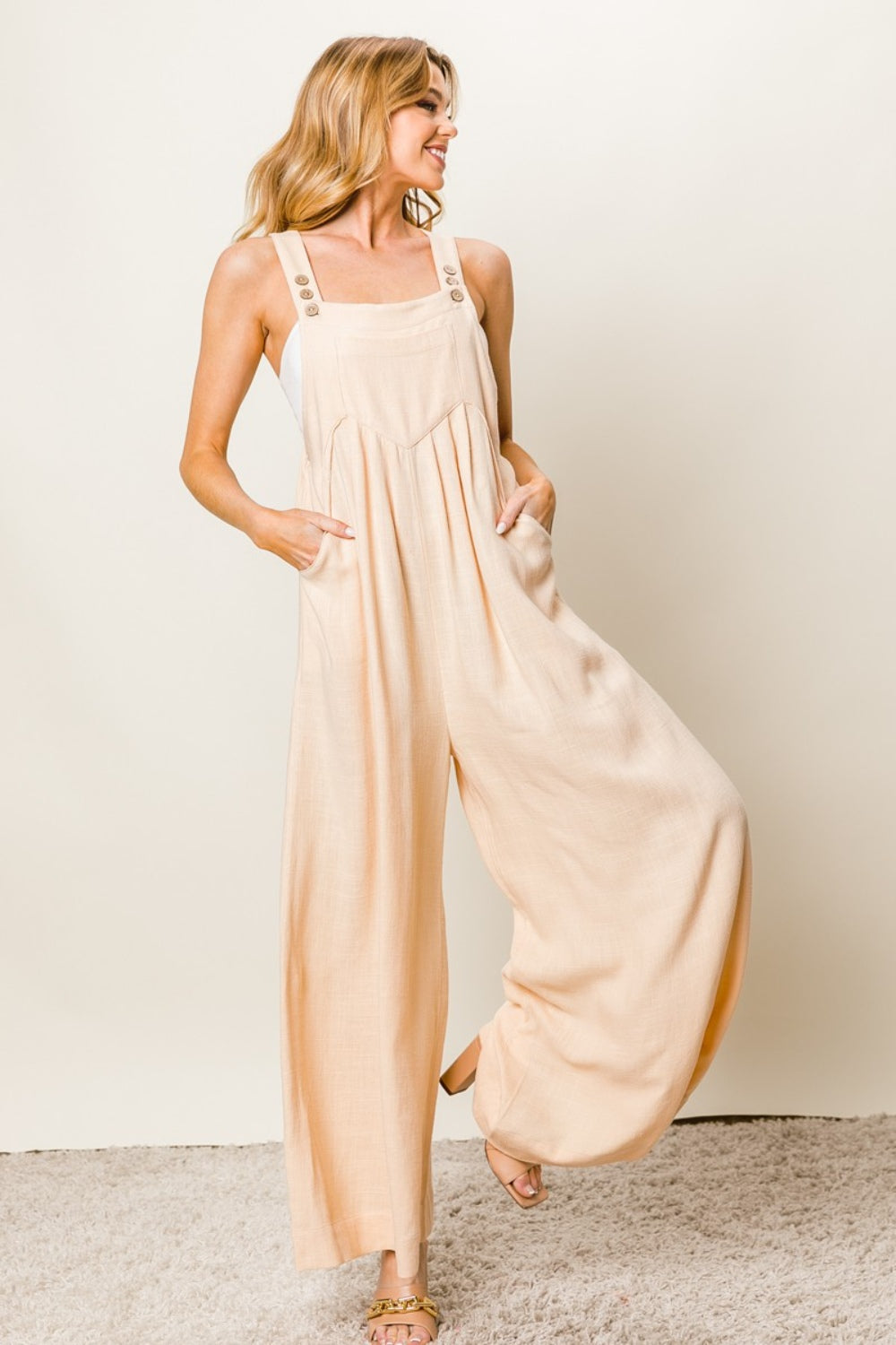 BiBi Oatmeal Wide Leg Jumpsuit