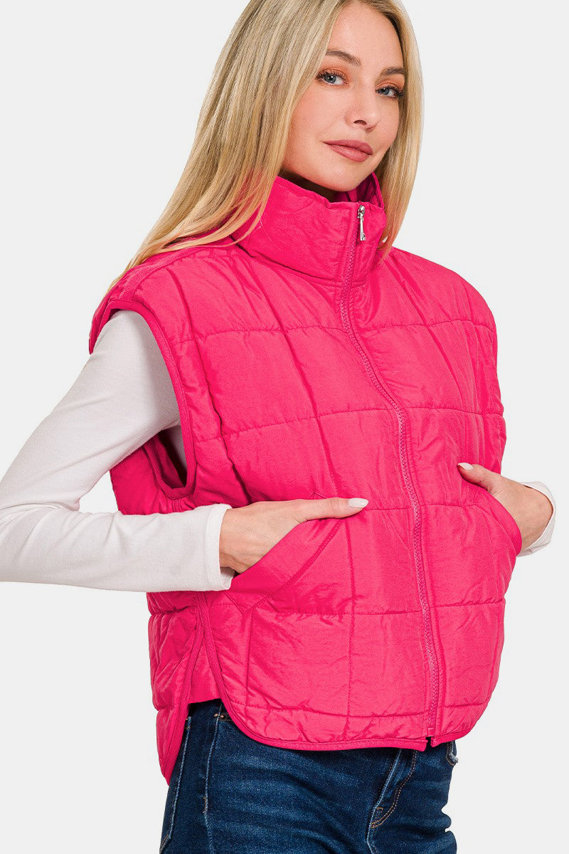 Zenana Puffer Vest in Hot Pink