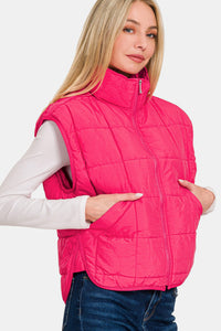 Zenana Puffer Vest in Hot Pink