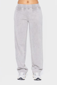 Mono B Elastic Waist Fleece Pants with Pockets in Light Gray