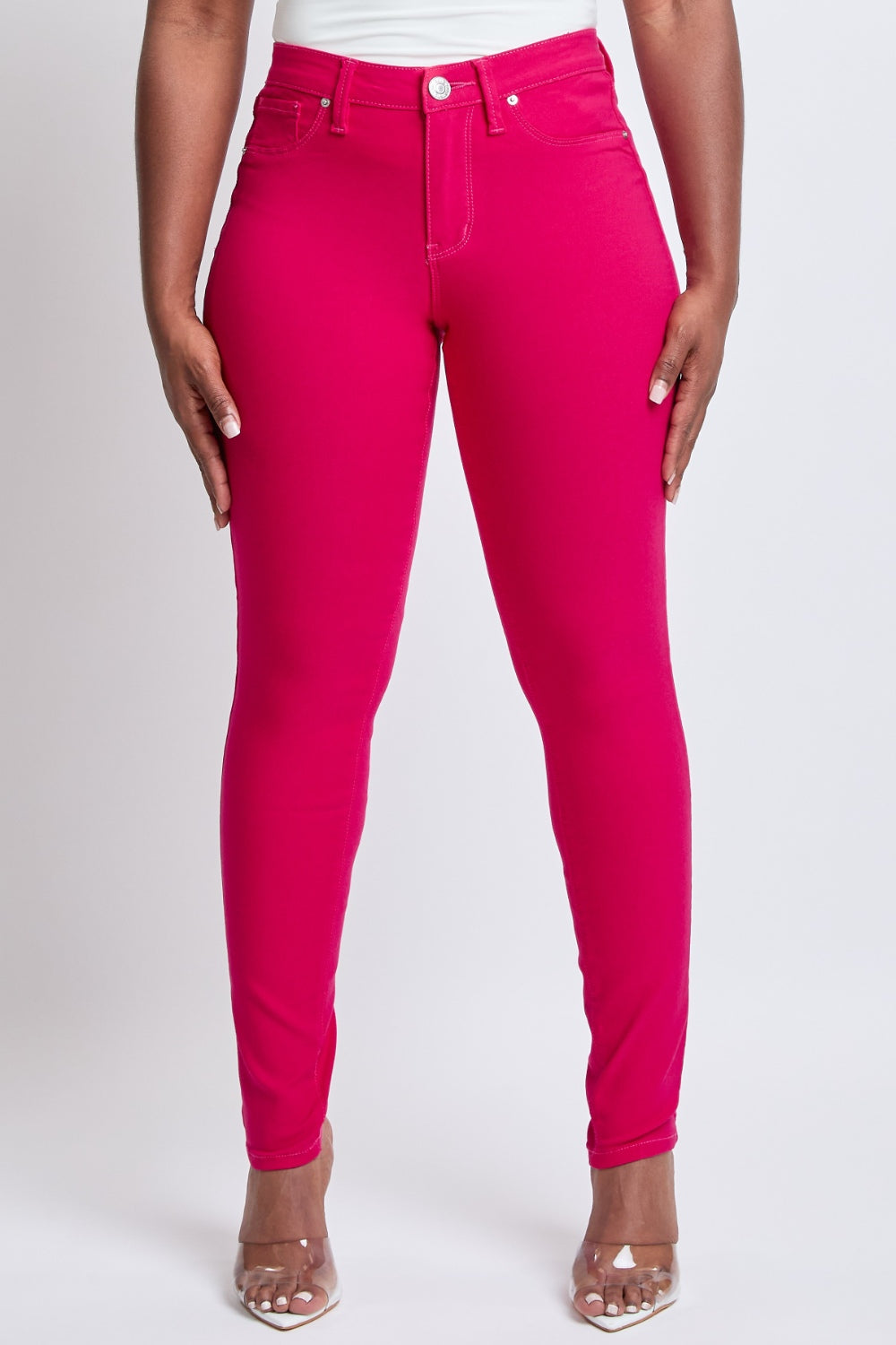 YMI Hyperstretch Mid-Rise Jeans in Neon Pink