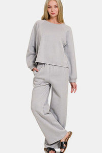 Zenana Raglan Pants Set in Gray