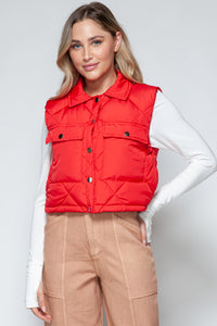 Snobbish Snap Down Quilted Crop Vest in Red