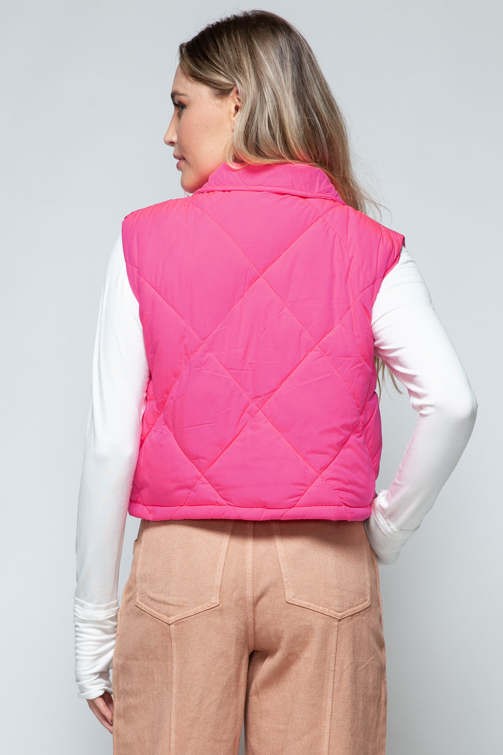 Snobbish Snap Down Quilted Crop Vest in Hot Pink