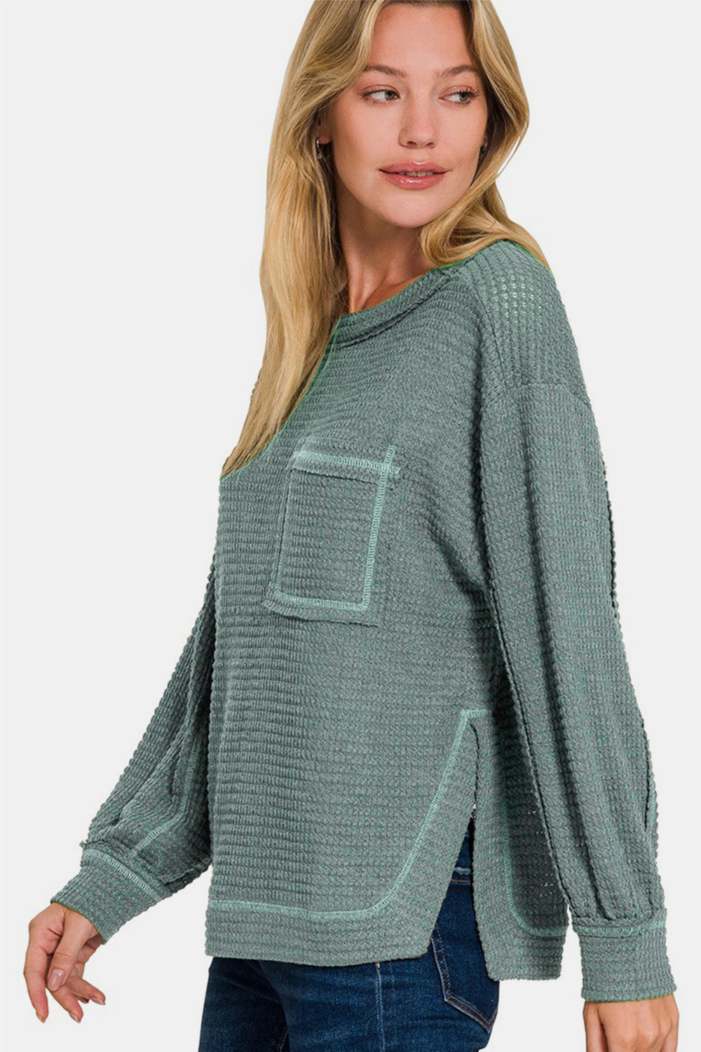 Zenana Stay Cozy Top in Ash Jade