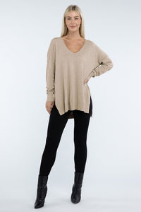 Zenana Hi-Low Hem Front Seam Sweater