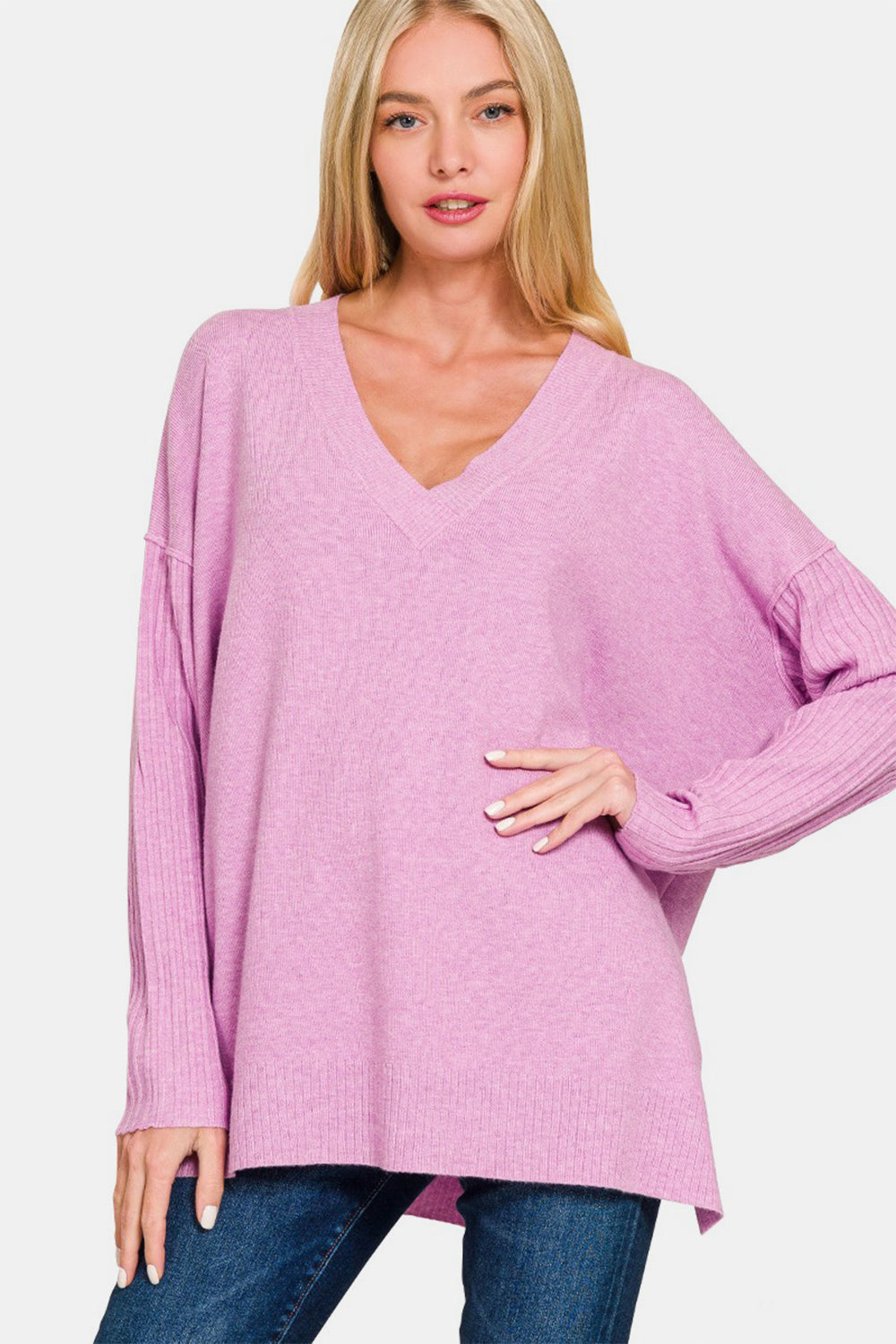 Zenana High-Low Sweater in Mauve