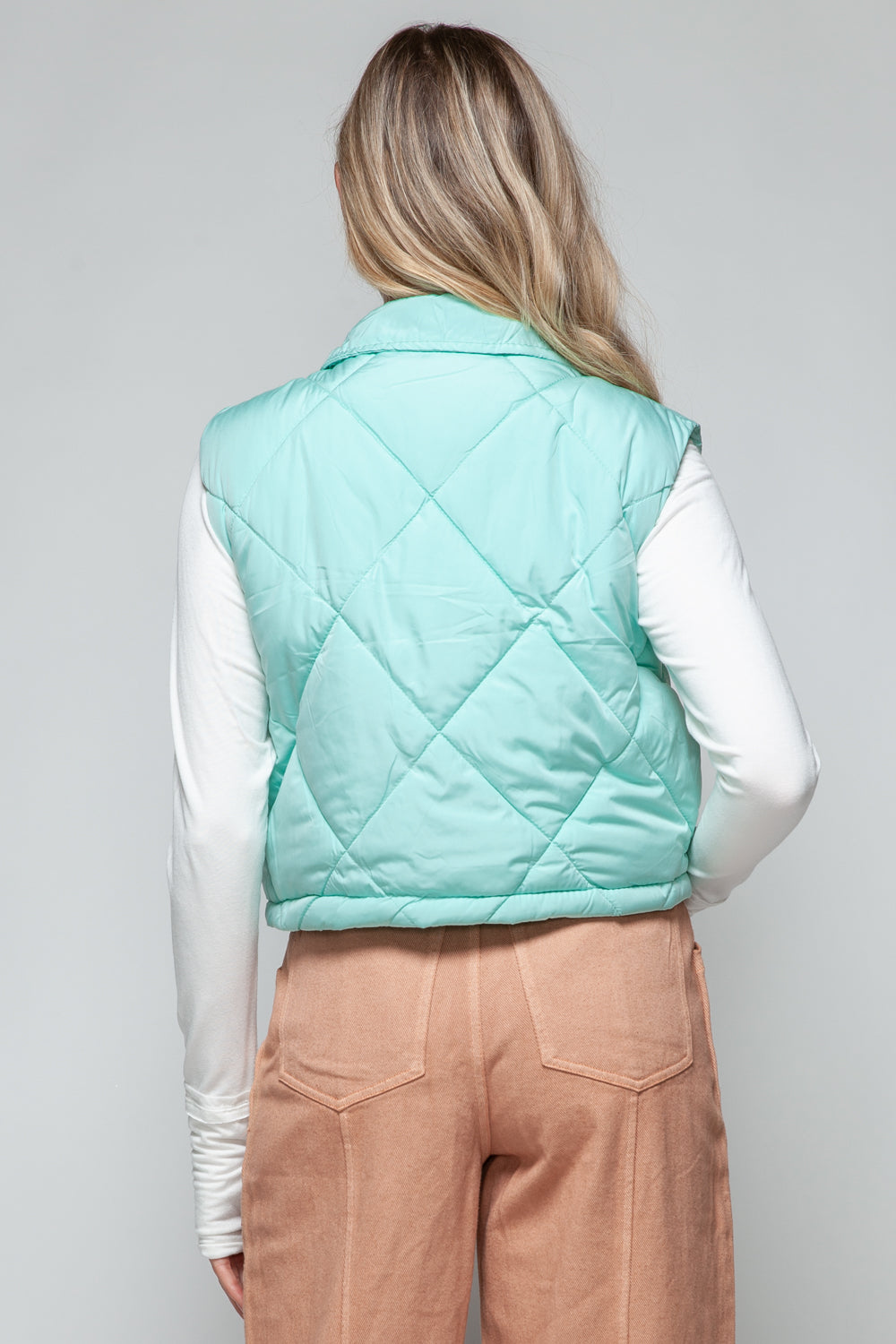 Snobbish Snap Down Quilted Crop Vest in Green