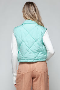 Snobbish Snap Down Quilted Crop Vest in Green