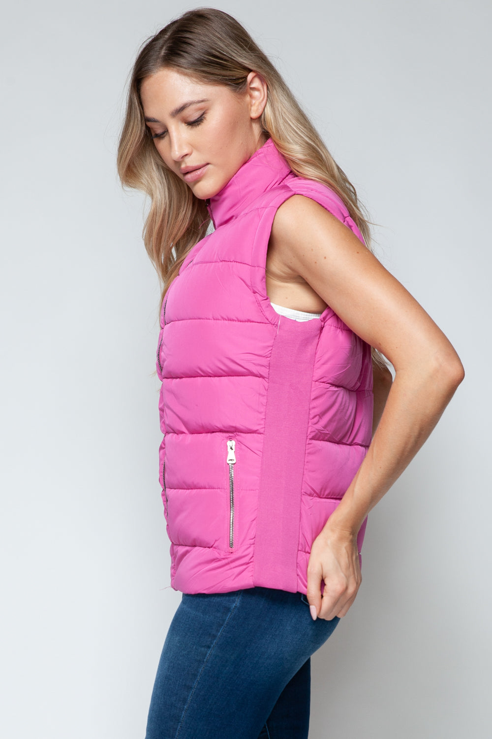 Snobbish Zip Up Turtleneck Vest in Rose Violet