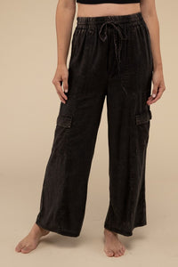 Zenana Washed Linen Cargo Pants