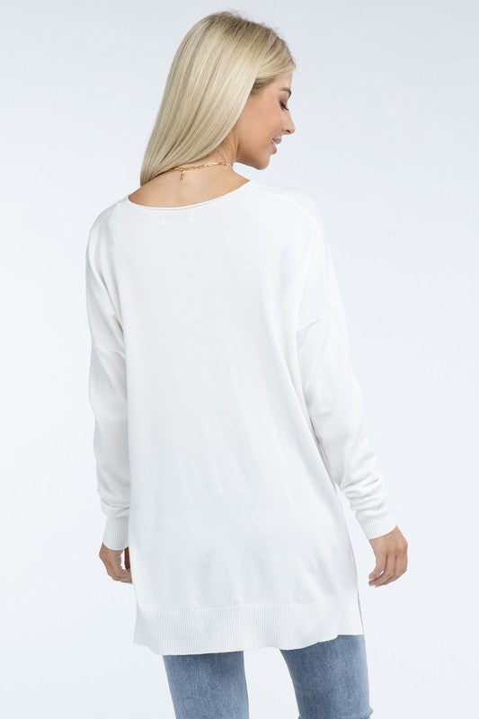 Zenana Hi-Low Hem Front Seam Sweater