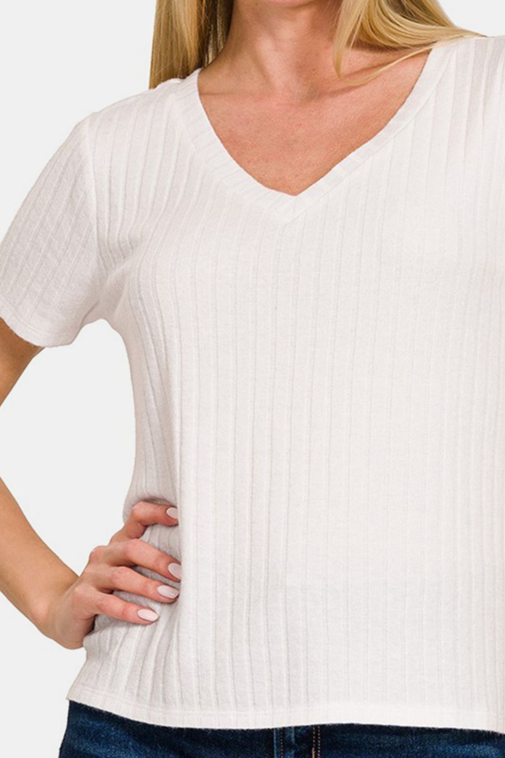 Zenana Ribbed White T-Shirt